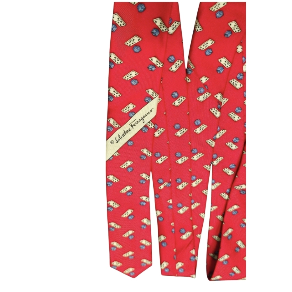 Salvatore Ferragamo Mens Designer Whimsical Dice Domino Game Motif Silk Neck Tie - Picture 5 of 7